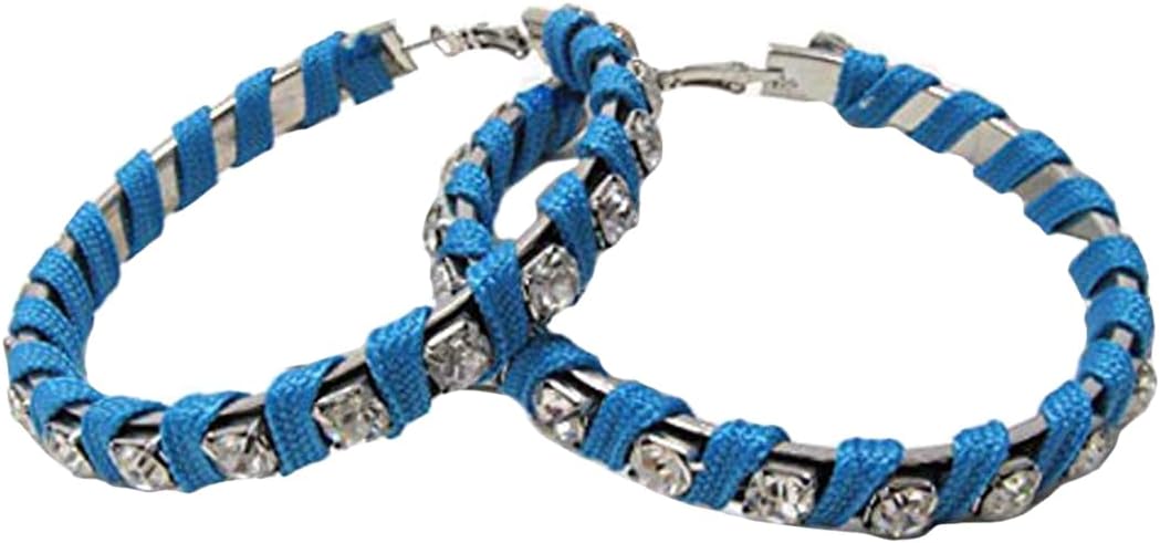 Fashion Jewelry ~ Blue Wrap Cord and Crystal Hoop Earrings for Women Casual