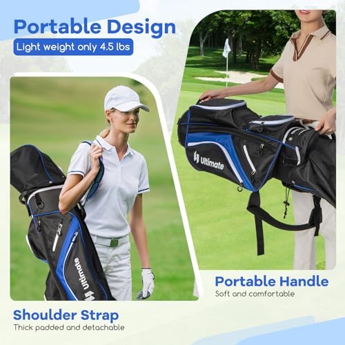ULTIMATE Golf Cart Bag with 14-Way Top Dividers, Golf Club Bag w/ 9 Pockets incl. Cooler Bag, Rain Hood/Dust Cover, Detachable Shoulder Strap & Carry Handles, Lightweight for Men & Women