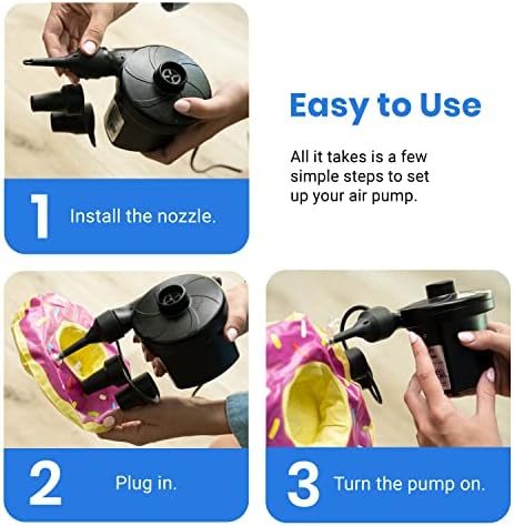 Etekcity Air Pump for Inflatables, Portable Electric Air Mattress Pump, Quick-Fill Perfect Inflator/Deflator for Couch, Blow up Pool Floats Raft Bed Boat Toy with Nozzles, 110-120V, Black