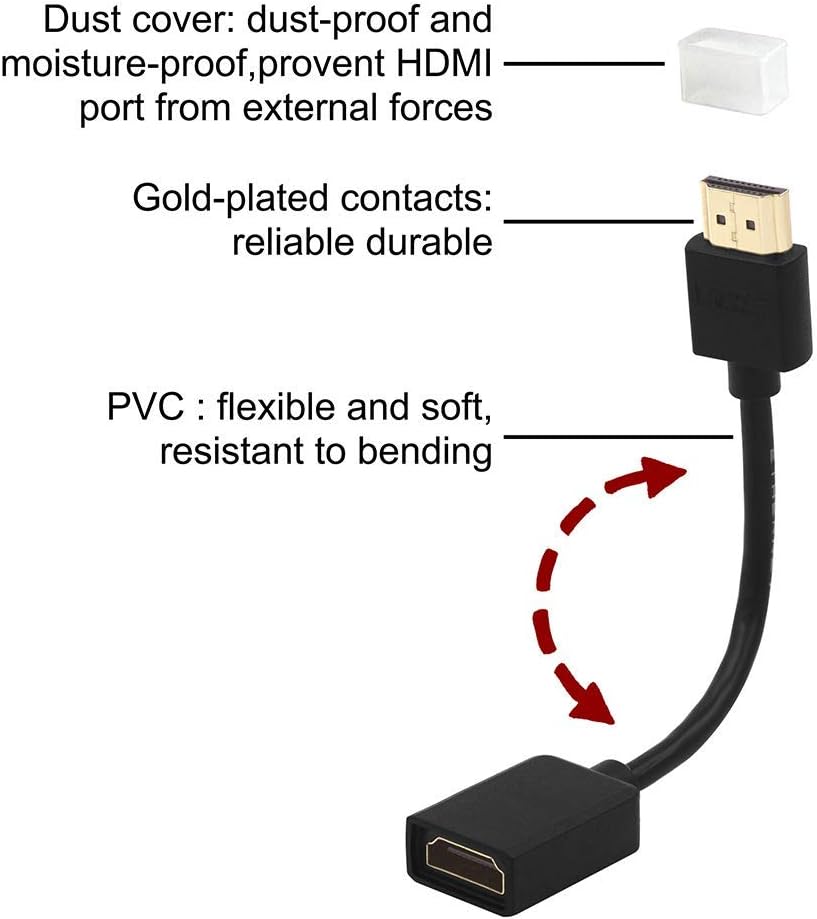 VCE 2-Pack HDMI Male to Female Swivel Adapter HDMI Extension Gold Plated Converter for Google Chrome Cast, Roku Streaming Stick | 4K@60Hz