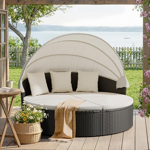 Devoko Patio Furniture Outdoor Round Daybed,Sectional Sofa
