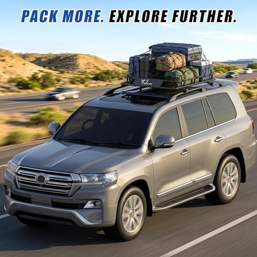 Folews Car Roof Basket 51 x 36 x 6 Inch, Heavy Duty 250LB Cargo Carrier | Roof Rack Basket, Universal Fit, Rooftop Cargo Rack Basket Steel Luggage Holder for SUV, Truck & Pickup