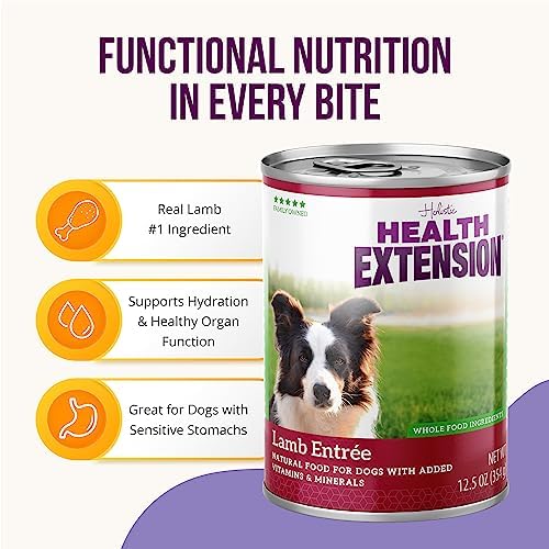 Health Extension Lamb Entrée Wet Dog Food, 12.5 oz – Protein-Rich Recipe, Hydration Support, Ideal for Sensitive Stomachs (Case of 12 Cans)
