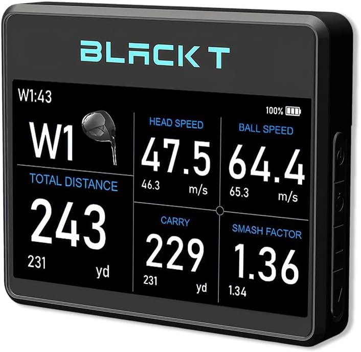 BLACK T SHOT5 Golf Launch Monitor Portable Doppler Radar Swing Speed Trainer with Ball Speed, Club Head Speed, Smash Factor & Distance Tracking