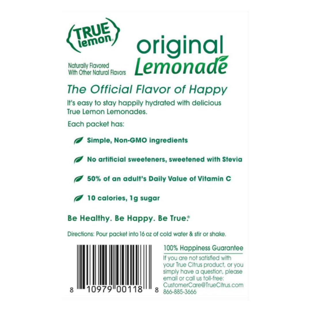 TRUE LEMON Original Lemonade Drink Mix (30 Packets) | Made from Real Lemon | No Preservatives, No Artificial Sweeteners