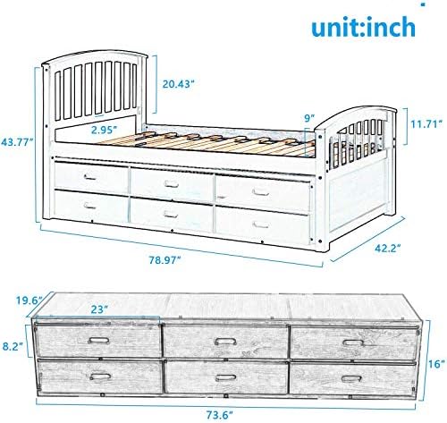 Harper & Bright Designs Twin Captain's Bed Storage Daybed with 6 Drawers for Kids Teens and Adults (Espresso)