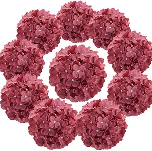 Silk Hydrangea Heads Artificial Flowers Heads with Stems for Home Wedding Decor,Pack of 10 (White)