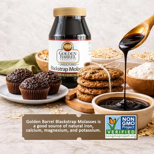 Golden Barrel Unsulfured Blackstrap Molasses, Bulk 128 oz Jug, Rich Robust Molasses for Baking, Cooking & Marinades
