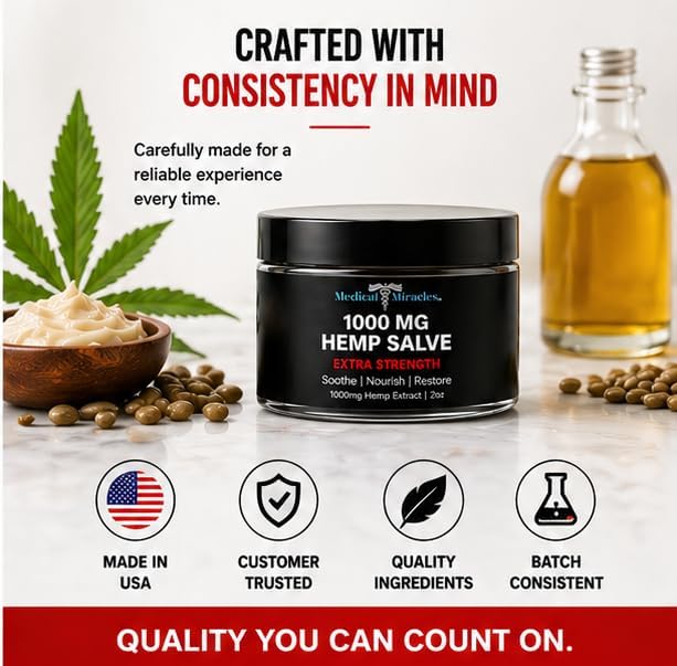 Medical Miracles Hemp Salve 1000 mg – Extra Strength Topical Skin Balm, Smooth Non-Greasy Feel, Fast-Absorbing Daily Use, 2 oz