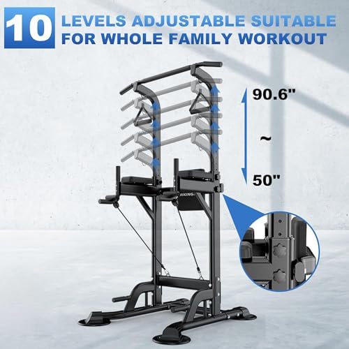 Pull Up Dip Station for Home Gym, Power Tower with Backrest, Adjustable Height Pull Up Bar Stand