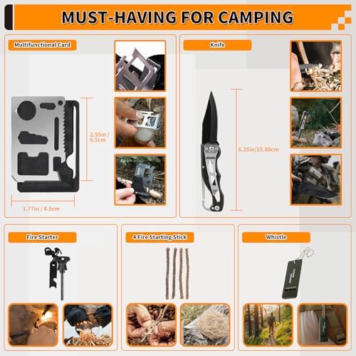 Survival Kit, Gifts for Men Women Teen Boys, 252 pcs Survival Gear and Equipment Mini First Aid Kit for Car Home, Emergency Kit with Molle System for Earthquake, Outdoor Adventure, Car Travel