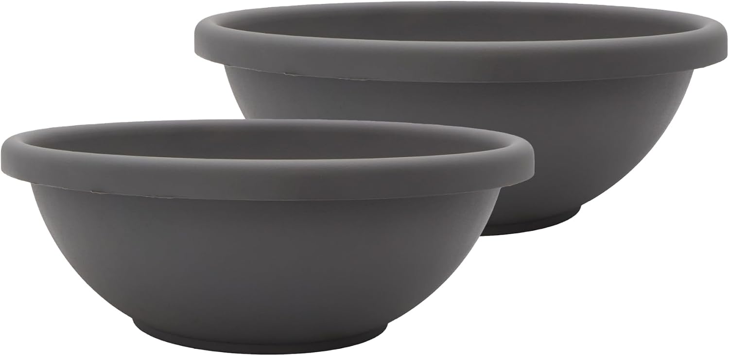 The HC Companies Shallow Planter with Drainage - Contemporary Garden Bowl Planter for Flowers, Herbs & More - Round Succulent Planter Pot for Indoors and Outdoors (20" Clay, Pack of 1)