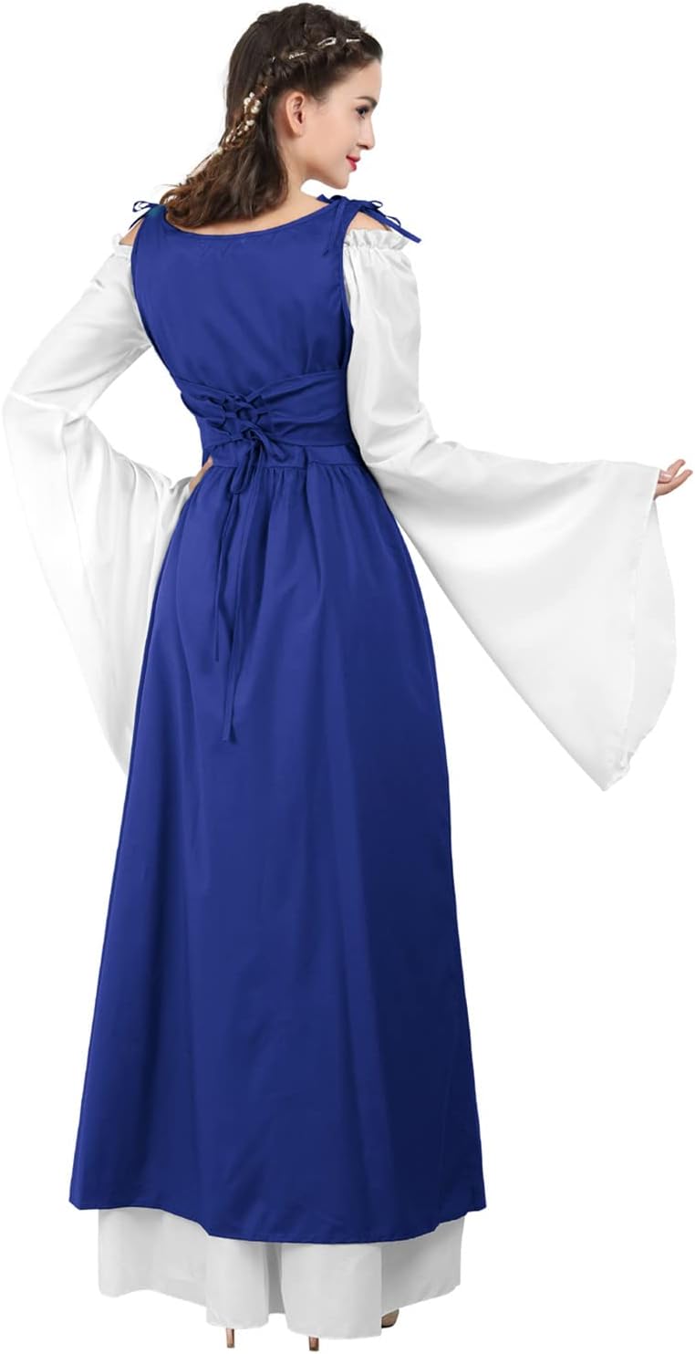 Kranchungel Renaissance Costume Women Dress: Flowy Long Sleeve Medieval Dress for Renaissance Faires & Medieval Festival