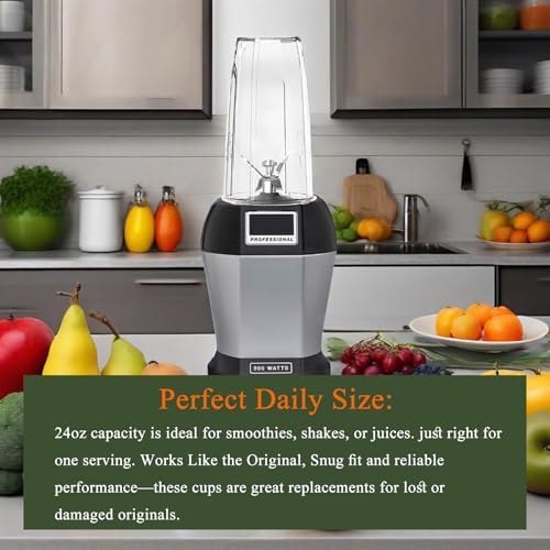Blender Replacement Parts for Ninja, 24oz Ninja Blender Cups with To-Go Lids