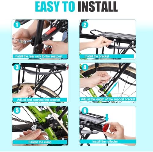 HOMEE Rear Bike Rack, Bike Cargo Racks Frame for 26"-29" Frames | Aluminum Alloy Universal Adjustable Cycling Equipment Stand Footstock Bicycle Luggage Carrier with Tools and Reflector