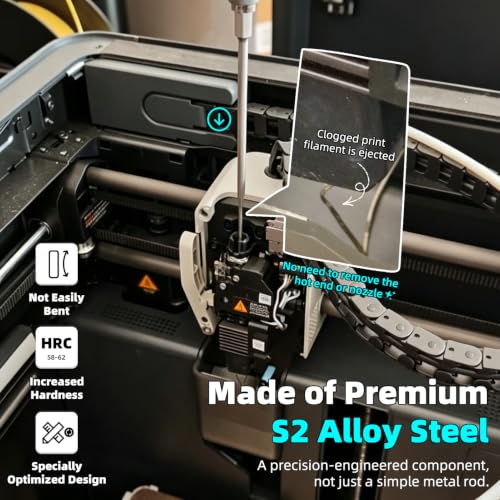 Clog Poke 3D Printer Accessories, Φ1.7mm L200mm Cleaning Needle Tool | S2 Alloy Steel, for Any 1.75mm Nozzles, 3D Printer Nozzle Cleaning Kit