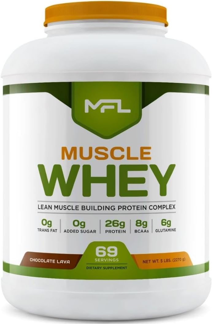 MFL Muscle Whey Protein l 28g of Protein l 8g BCAAs l Keto Friendly l Low Carbs l 5 lbs. (Vanilla Bean)