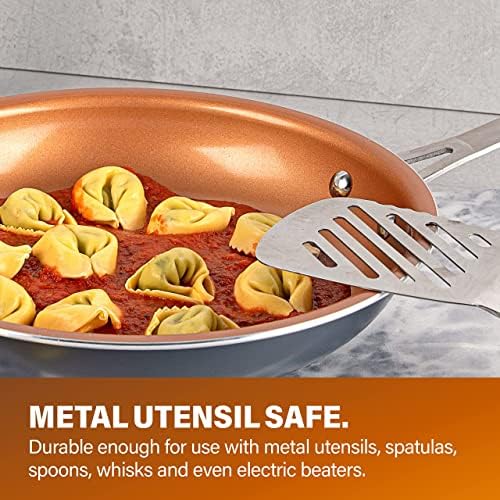 Gotham Steel 9.5 Inch Copper Non Stick Frying Pans Skillet | Ceramic Non Toxic Coating Made Without PFOA/PTFE/PFOS, Lightweight, Stay Cool Handle, Oven and Dishwasher Safe