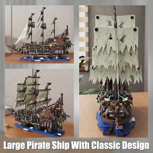 TYCOLE Pirate Ship Building Sets with Lights, MOC Flying Dutchman Model Toy Boat, Ghost Ship Building Blocks Sets