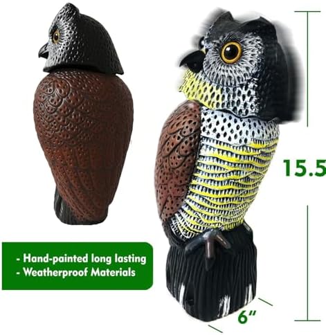 GiftExpress 16" Large Owl Decoy with Rotating Head – Realistic Garden Statue Bird & Squirrel Deterrent
