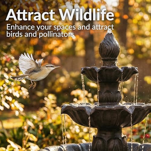 Sunnydaze Classic Tulip 46 in. 3-Tiered Outdoor Water Fountain - Dark Brown | Polystone Construction - 4-Gallon Water Capacity - Includes Electric