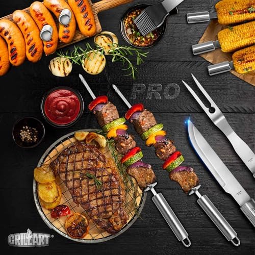 GRILLART BBQ Grill Utensil Tools Set Reinforced BBQ Tongs 19-Piece Stainless-Steel Barbecue Grilling Accessories w/Aluminum Storage Case -Complete