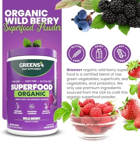 Greens+ Organic RAW Superfood Powder, Dietary Supplement | 8.46oz | Energy Boost | Super Blend Immune Support, Morning Kick, Nutrition Vibrant Health, Vegan, Soy Free | Dairy Free | Gluten Free