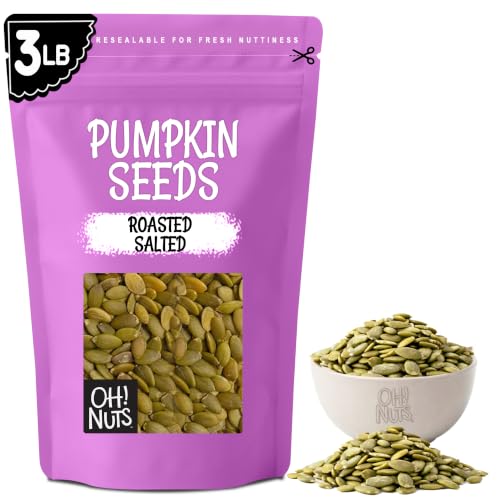 Oh! Nuts Roasted Pumpkin Seeds Salted Pepitas No Shell 2 Pound | Roasted salted pumpkin seeds no shell - Premium pepitas packed in NY - Resealable zip bag for freshness