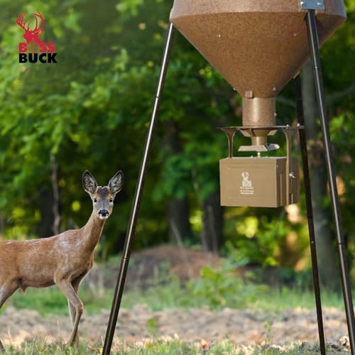 BOSS BUCK 200 LB Deer Feeder/Hunting Durable Lightweight Plastic UV Protected Waterproof Game Feeder with 12V Spinner Automatic Delivery System & Multi-Piece Legs