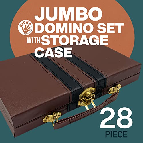 Kicko Domino Set - 28 Pieces Double Six Classic Dominoes in Durable Wooden Brown Box - Fun Mini Board Game for 2-4 Players - Ideal for Boys, Girls, Adults - Family Game Night and Vintage Party Games