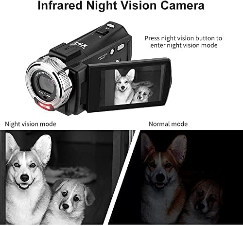 ORDRO V12 1080P Camcorder Night Vision with 16G Card 2 Batteries