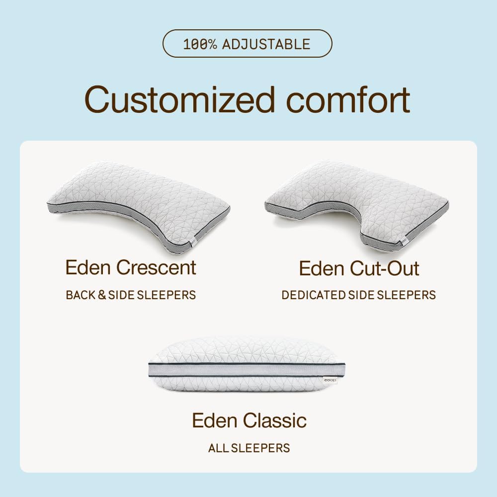Coop Home Goods Eden Bed Pillow Queen Size for Sleeping on Back, Stomach and Side Sleeper- Medium Soft Memory Foam Cooling Gel - CertiPUR-US/GREENGUARD Gold