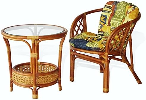 Lounge Bahama Natural Rattan Armchair with Cushion Handmade Design Tropical Style, Colonial