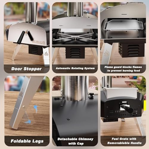 Mimiuo Auto-Rotating Wood Pellet Pizza Oven Outdoor 40Lbs, 60S Bake w/Stone