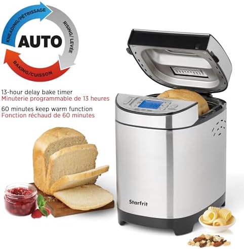 Starfrit Electric Bread Maker, 2lb, 13 Programs, Auto Dispenser, 550W