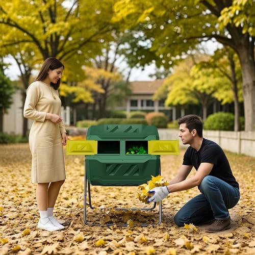 Nova Microdermabrasion 43 Gallon Compost Tumbler Bin Composter Dual Chamber BPA Free Compost Bin Outdoor Rotating Garden Yard Waste Bins