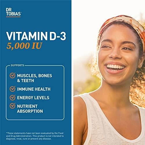 Dr. Tobias Vitamin D3 5000 IU 90 Capsules | Extra Strength Vitamin D | Bone, Teeth & Immune Support | 5