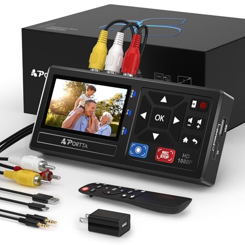 Portta VHS to Digital Converter, Video to Digital Recorder with Remote, Compatible with VHS, VCR, DVR, DVD, Hi8, Mini DV, Gaming Consoles (VCR