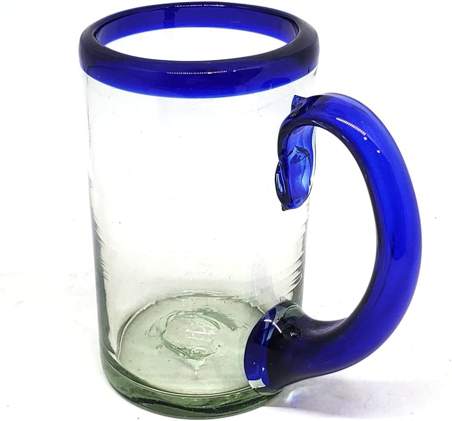 Cobalt Blue Rim 16 oz Pint Glasses (set of 6), Recycled Glass, Lead-free, Toxin-Free (16oz Pint)