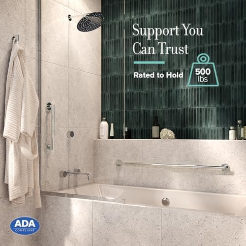 Gatco 970 Glam Shower Grab Bar, 12 Inch, ADA Compliant Stainless Steel, Satin Nickel, Wall Mounted Bathroom Handrail