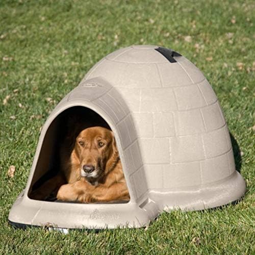 Petmate Large Dog House Outdoor Weatherproof - Indigo Igloo Dog House, Made in USA, for Large Dogs 50 to 90 pounds, TAUPE/BLACK