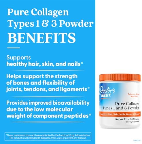 Doctor's Best Pure Collagen Types 1 & 3, Promotes Healthy Skin Hair & Nails – Bone & Joint Support, 7.1 Ounce (Pack of 1)