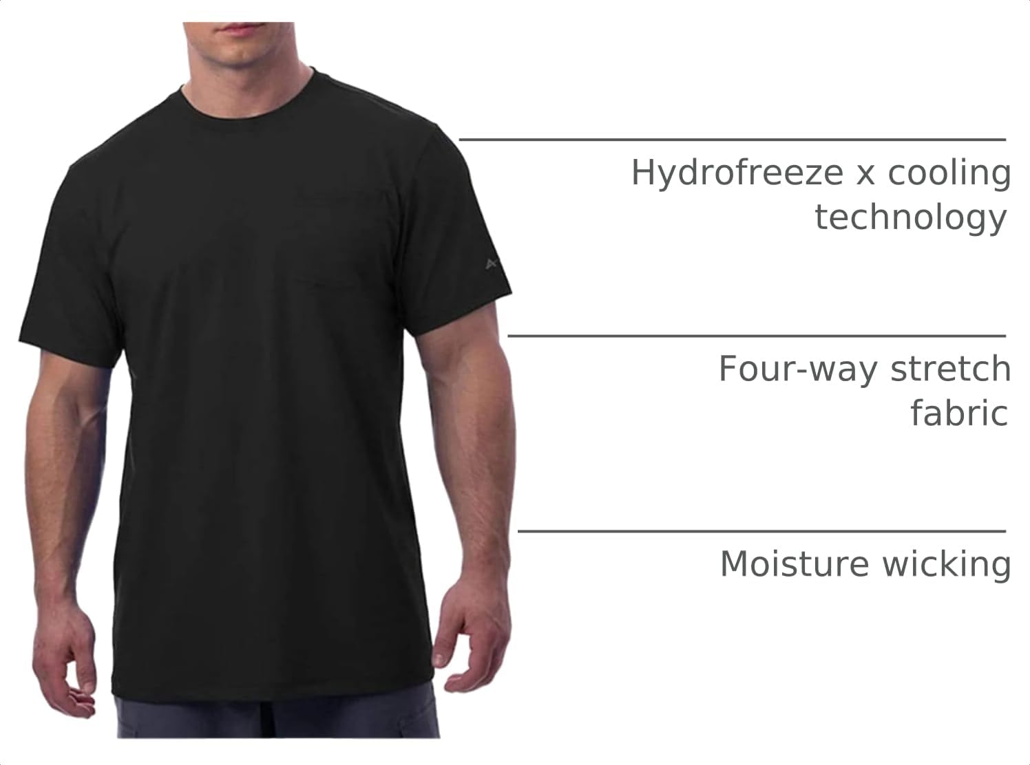 Arctic Cool Men’s Crew Neck Instant Cooling Pocket Workwear Moisture Wicking Performance UPF 50+ Short Sleeve Shirt