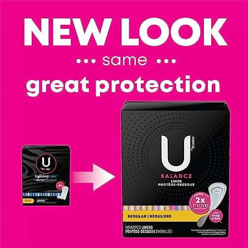 U by Kotex Balance (Previously Lightdays Plus) Wrapped Panty Liners, Regular Length, Unscented, 40 Count - 6 Pack (Includes 240 Liners Total)
