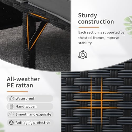 Valita 3-Piece Outdoor PE Rattan Furniture Set Patio Black Wicker Conversation Loveseat Sofa Sectional Couch Khaki Cushion