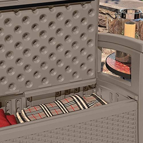 Suncast Outdoor Wicker Love Seat with 23-Gallon Storage, Comfortable Seating for Two, Ergonomic Back Support, All-Weather Furniture for Patio, Deck, and Garden, Java, Made in the USA