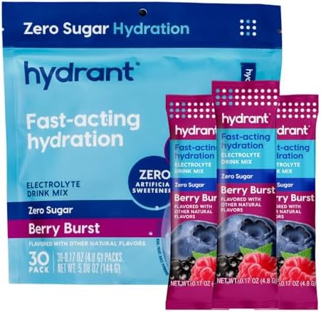 Hydrant Hydrate No Added Sugar, Individual Hydration Electrolyte Powder Stick Packets with Zero Sugar and Electrolytes for Rapid Hydration (Lemonade