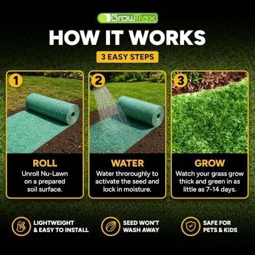 Growtrax Biodegradable Grass Seed Mat & Fertilizer - 100 Sq Ft Bermuda Rye | Grass Seed for Lawns, Dog Patches & Shade, Just Water and Grow