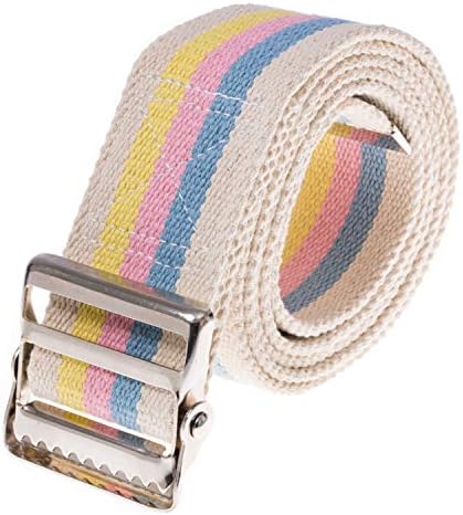COW&COW Transfer and Gait Belt with Metal Buckle - Transfer Walking and Standing Assist Aid for Caregiver Nurse Therapist 2 inches (Beige with Stripes, 60")