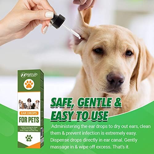 Natural Ear Cleaner for Dogs, Cats, Kitten, Puppy – Gentle Cleansing Ear Wash Solution Mite Infection & Yeast Treatment for Pets – Drying